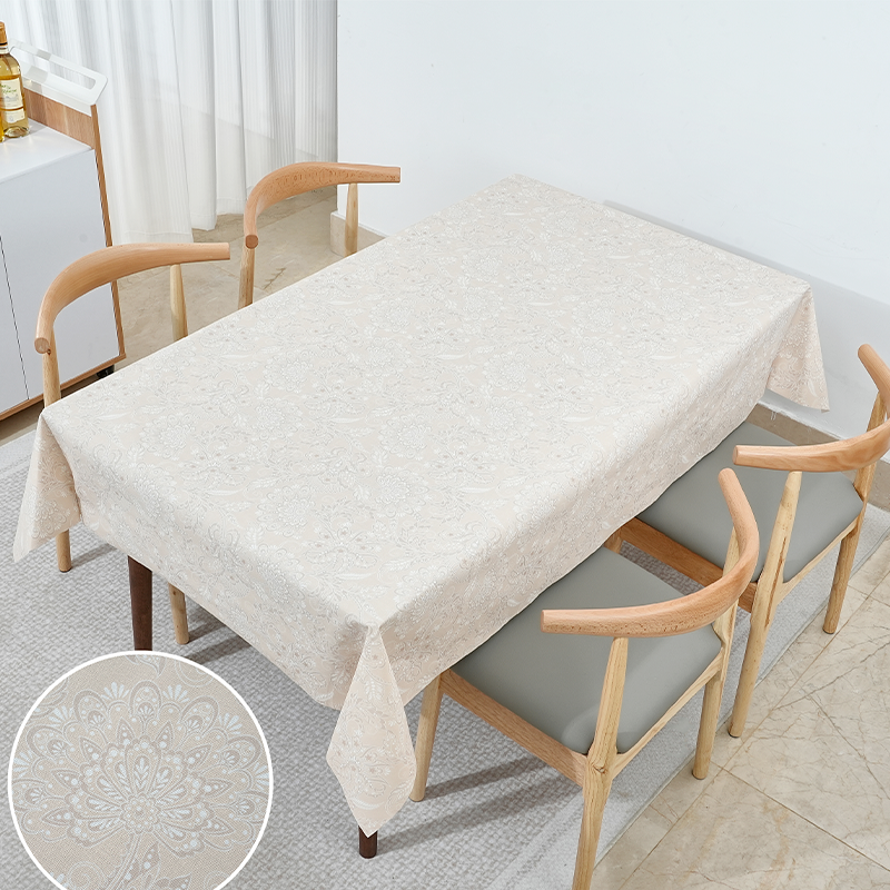 Beige Mandala Floral PVC Tablecloth 