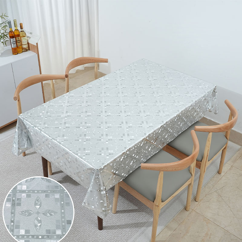 Silver Geometric PVC Tablecloth 