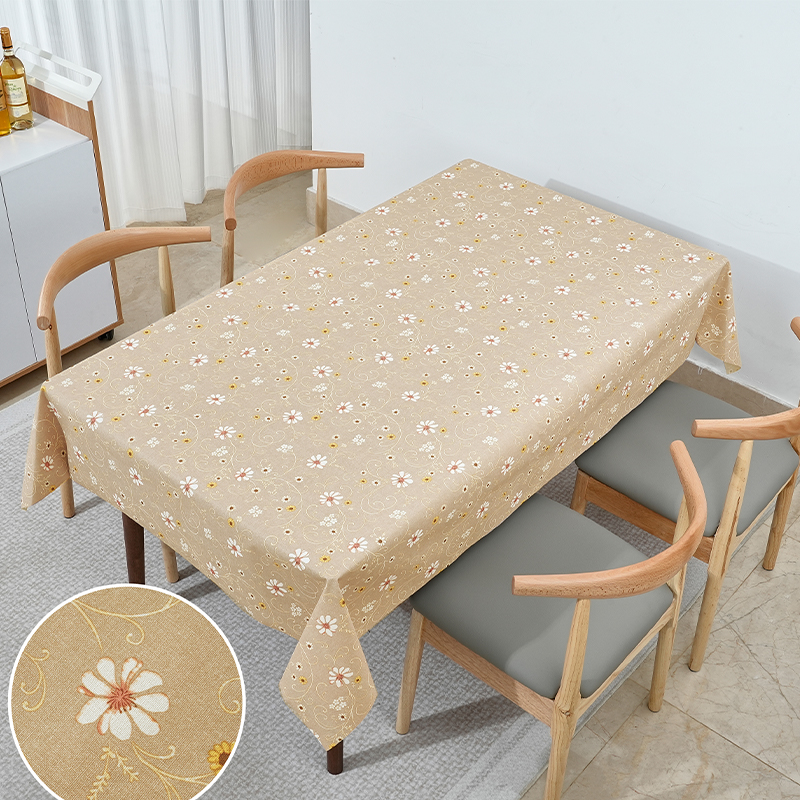 Beige Floral PVC Tablecloth